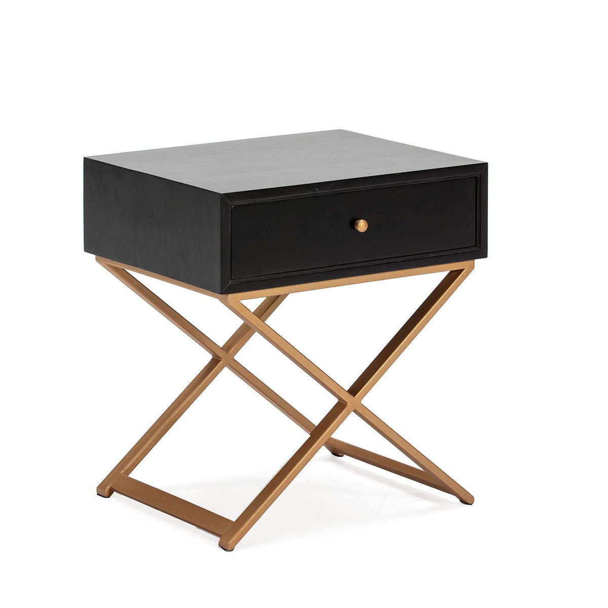 Madera Negro Metal Dorado Bedside Table - Ideal Furniture ES