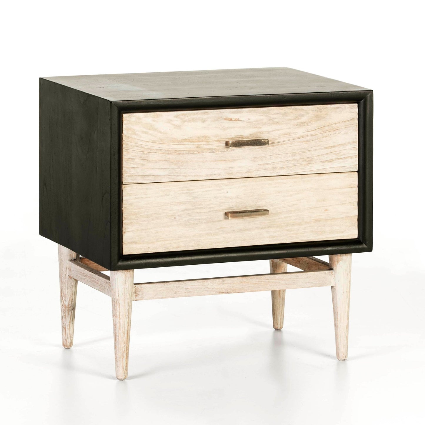 Madera Black/White lavado 2 cajones Bedside Table - Ideal Furniture ES