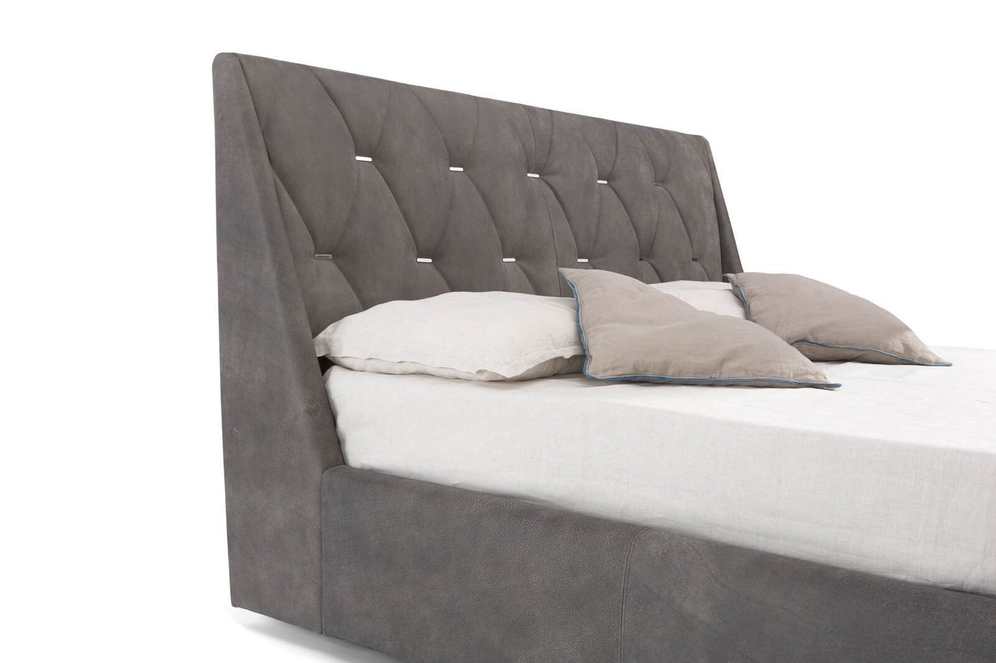 modern bed with stylish headboard in diamond pattern in brown color, available in marbella, fuengirola, gibraltar, malaga, estepona, etc.