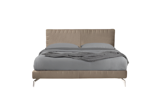 elegant italian beige modern bed with stylish headboard, bed base included, available in marbella, fuengirola, gibraltar, malaga, estepona, etc