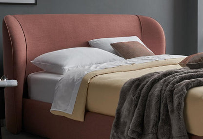 elegant italian modern bed with stylish headboard with round edges, bed base included, available in marbella, fuengirola, gibraltar, malaga, estepona, etc