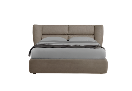 elegant italian brown modern bed with stylish headboard with round edges, bed base included, available in marbella, fuengirola, gibraltar, malaga, estepona, etc