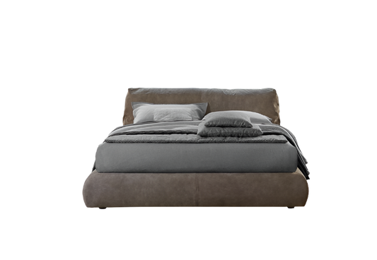 elegant italian brown modern bed with stylish low headboard, bed base included, available in marbella, fuengirola, gibraltar, malaga, estepona, etc