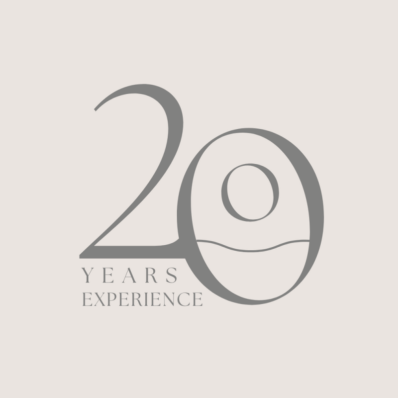 Design with '20 Years Experience' text on a light gray background