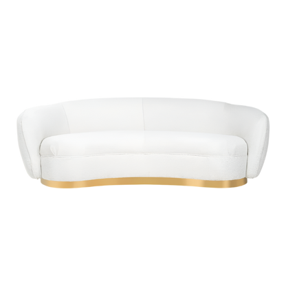 luxury sofa curved in white fabric with golden legs available in marbella, malaga, torremolinos, duquesa.