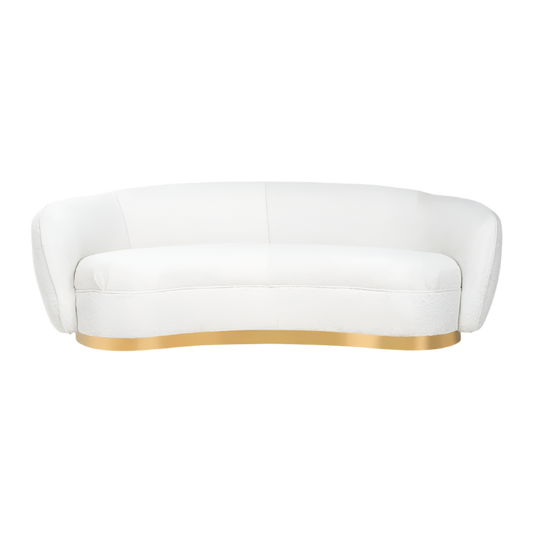 luxury sofa curved in white fabric with golden legs available in marbella, malaga, torremolinos, duquesa.