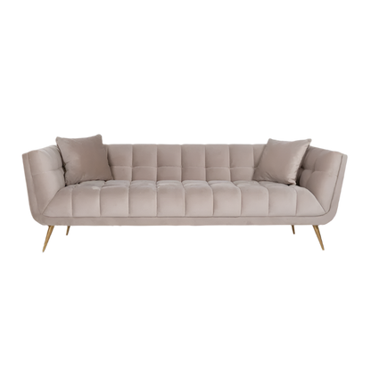 elegant modern minimalist furniture sofa with golden legs and khaki color fabric in marbella, malaga, torremolinos, gibraltar, el paraiso.