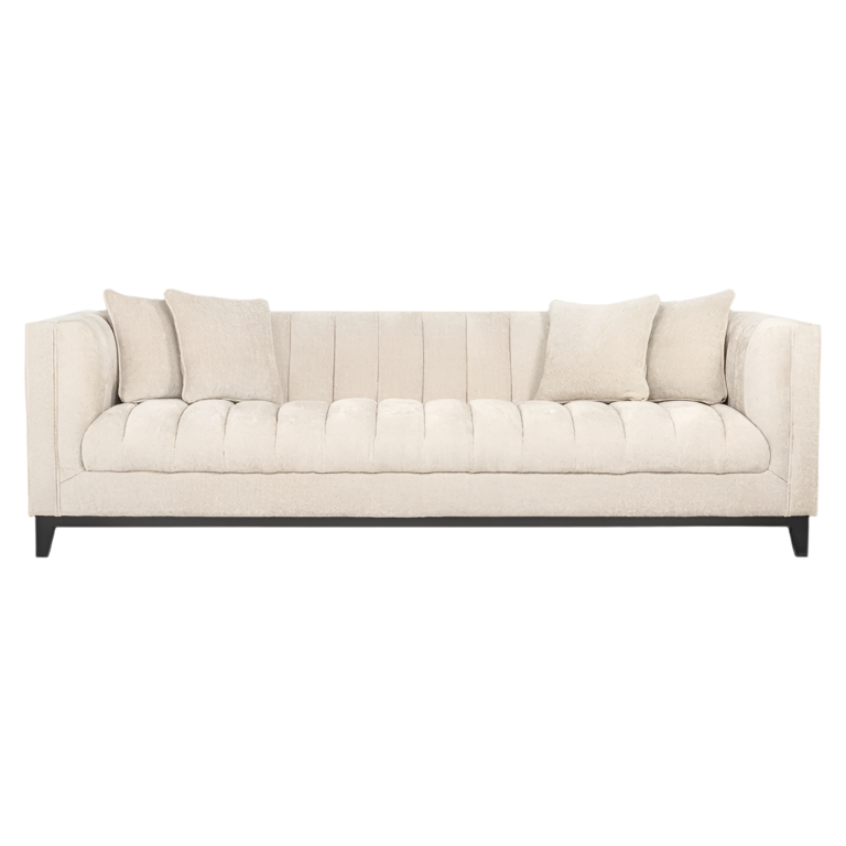 modern minimalist scandinavian sofa furniture with black legs and cream beige fabric and stylish seat available in marbella, malaga, estepona, fuengirola.