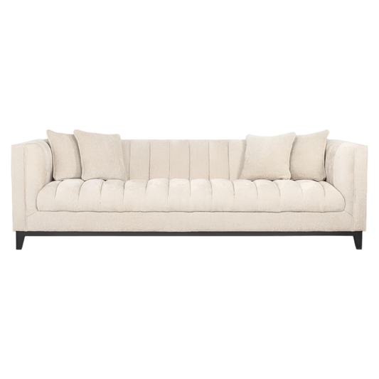 modern minimalist scandinavian sofa furniture with black legs and cream beige fabric and stylish seat available in marbella, malaga, estepona, fuengirola.