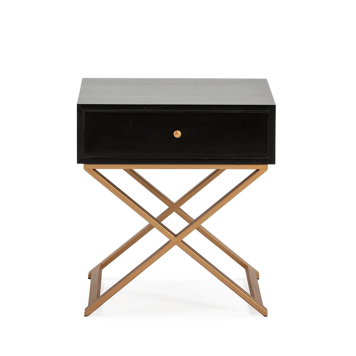 Madera Negro Metal Dorado Bedside Table