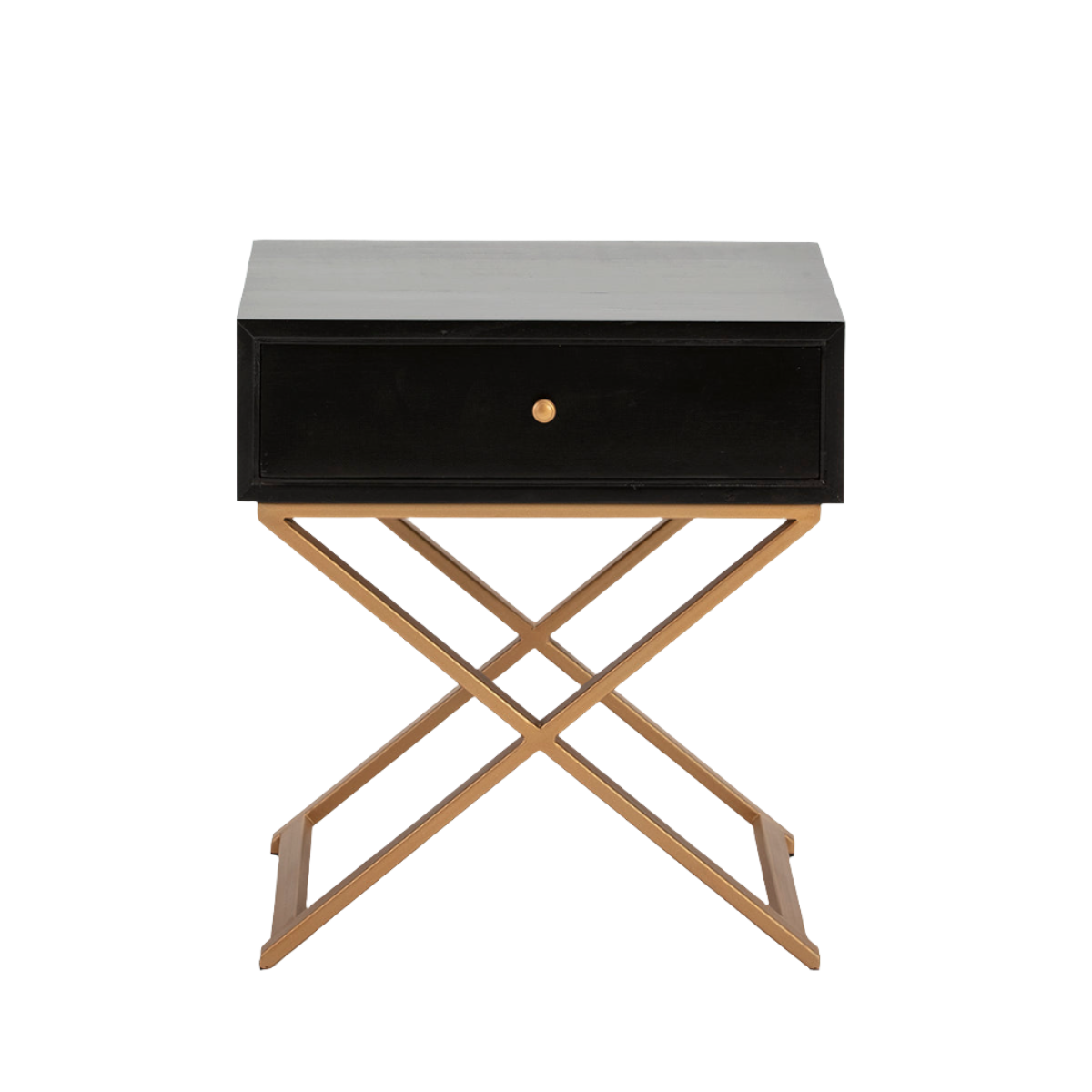 Madera Negro Metal Dorado Bedside Table