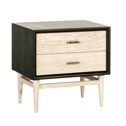 Madera Black/White lavado 2 cajones Bedside Table