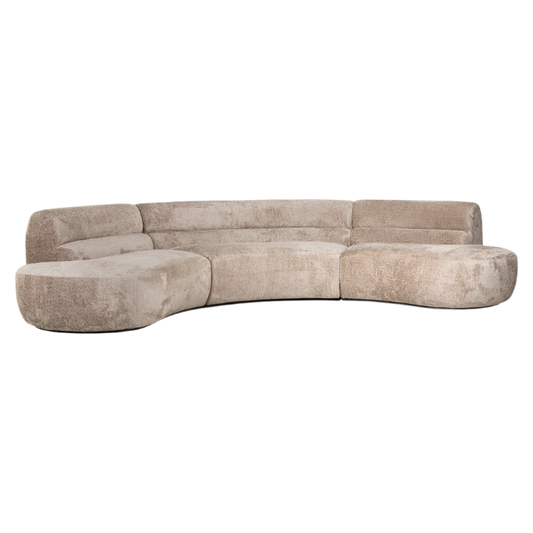 scandinavian style curved sofa in brown color available in marbella, malaga, estepona, fuengirola.