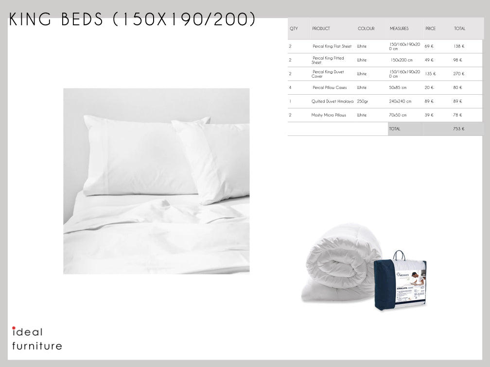 100% Percal Cotton 200 threads Bedding Set (150x190/200cm Beds) - Ideal Furniture ES