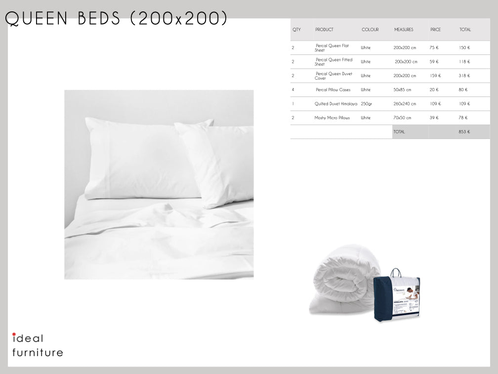 100% Percal Cotton 200 threads Bedding Set (200x200cm Beds - Ideal Furniture ES