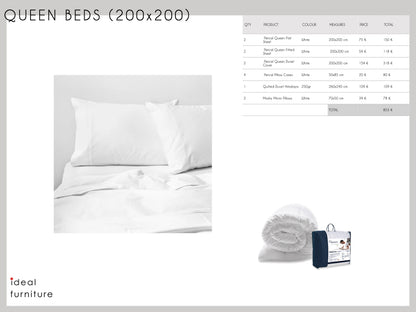 100% Percal Cotton 200 threads Bedding Set (200x200cm Beds - Ideal Furniture ES
