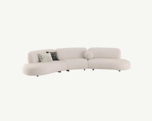 modern scandinavian curved sofa with black legs and beige fabric available in marbella, duquesa, torremolinos, estepona.