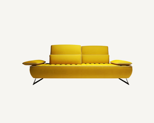 modern yellow sofa with thin aluminium legs in malaga, gibraltar, torremolinos.