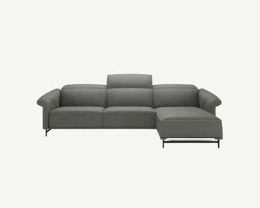 L Shape sofa in grey with thin black legs with grey fabric available in torremolinos, malaga, marbella, gibraltar.