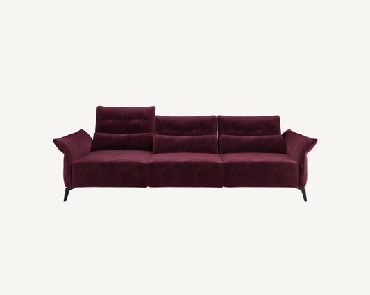 modern contemporary red velvet sofa, 3 seater sofa with black legs availble in marbella, bel air, duquesa, malaga, torremolinos.