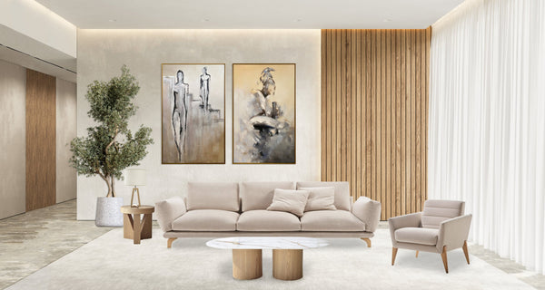 Japandi interior design package lving room, dining room, bedroom in marbella malaga, estepona