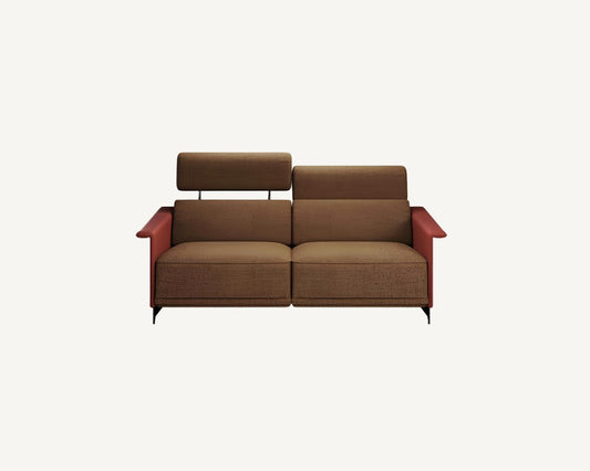 modern brown sofa with thin black legs and red arms available in marbella, torremolinos, el paraiso, estepona, bel air.