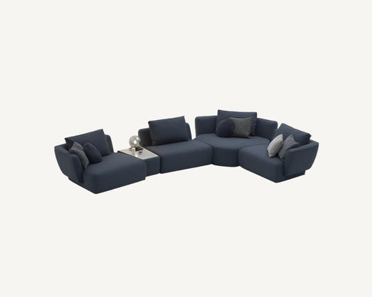 modern minimalist sofa in blue fabric with corner sofa available in marbella, malaga, bel air, duquesa.