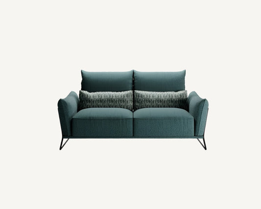 green 2 seater minimalist classic sofa with black thin legs aluinium available in torremolinos, duquesa, marbella, gibraltar, el paraiso.