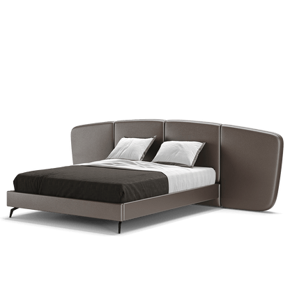 an elegant italian modern bed with stylish headboard with 4 vertical patterns, round edges, thin black legs, available in marbella, fuengirola, gibraltar, malaga, estepona, etc.