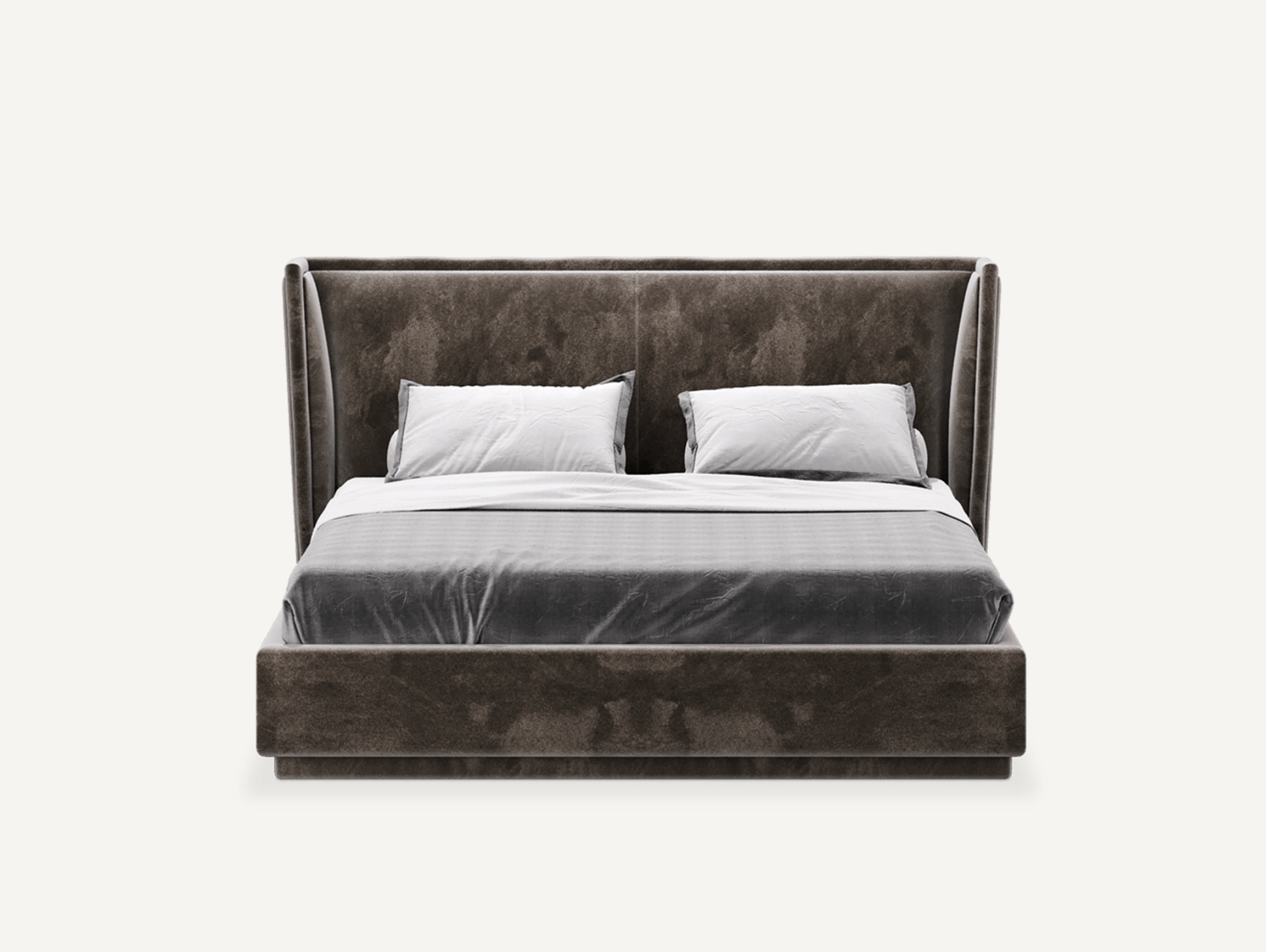 elegant italian brown modern bed with stylish headboard, bed base included, available in marbella, fuengirola, gibraltar, malaga, estepona, etc