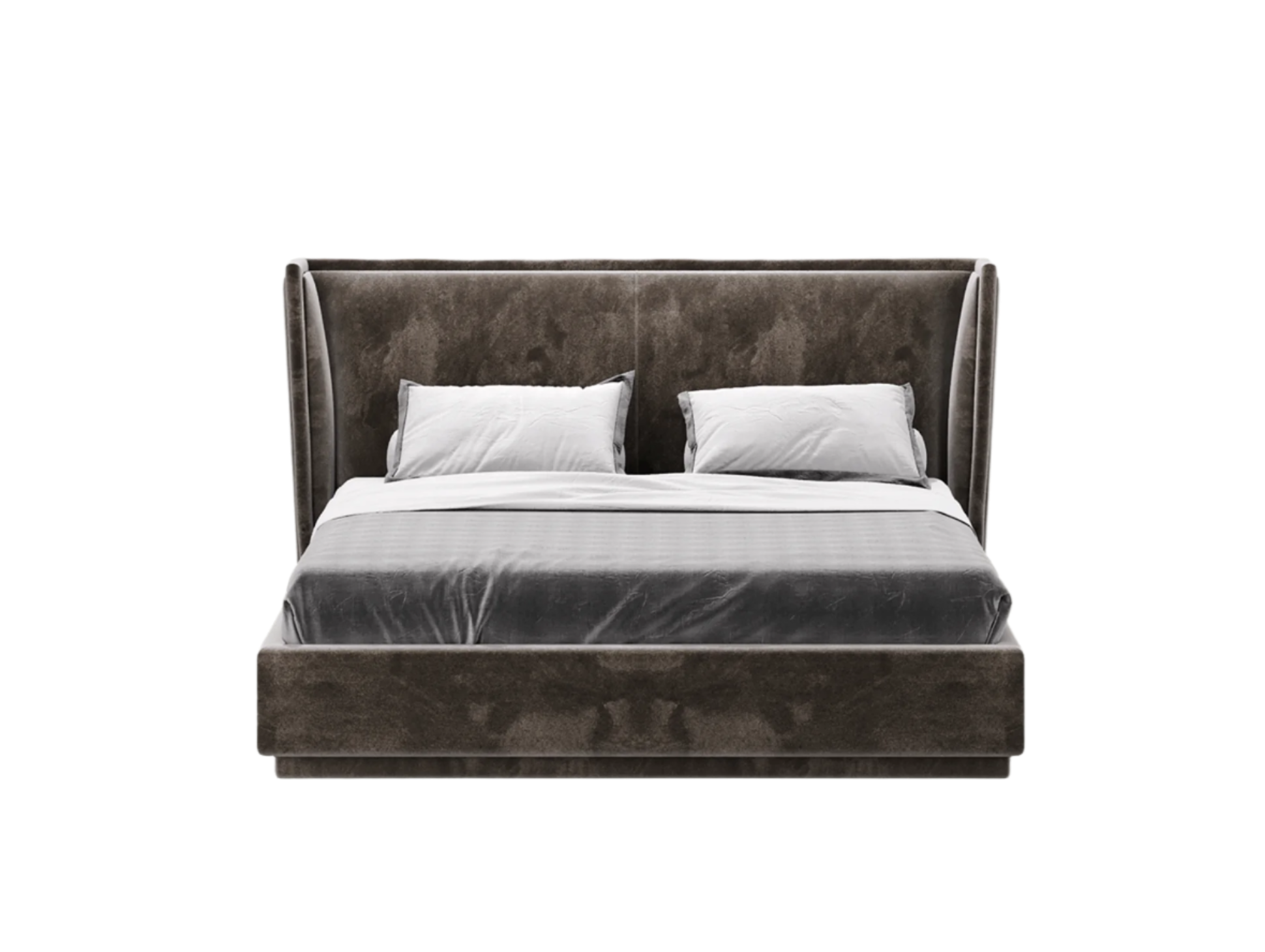 elegant italian brown modern bed with stylish headboard, bed base included, available in marbella, fuengirola, gibraltar, malaga, estepona, etc