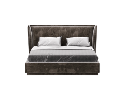 elegant italian brown modern bed with stylish headboard, bed base included, available in marbella, fuengirola, gibraltar, malaga, estepona, etc