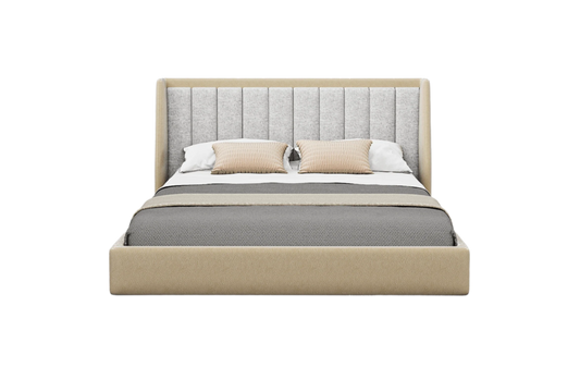 modern bed with stylish headboard with vertical rectangular pattern, available in marbella, fuengirola, gibraltar, malaga, estepona, etc.