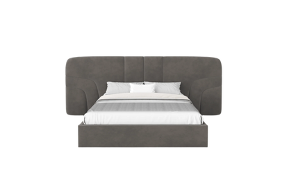 an elegant italian modern bed with stylish headboard with vertical and side patterns, round edges available in marbella, fuengirola, gibraltar, malaga, estepona, etc.