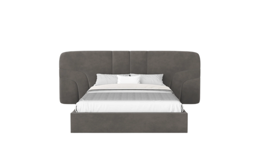 an elegant italian modern bed with stylish headboard with vertical and side patterns, round edges available in marbella, fuengirola, gibraltar, malaga, estepona, etc.