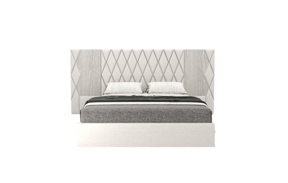 elegant italian white-grey modern bed with stylish headboard with diamond patterns, bed base included, available in marbella, fuengirola, gibraltar, malaga, estepona, etc